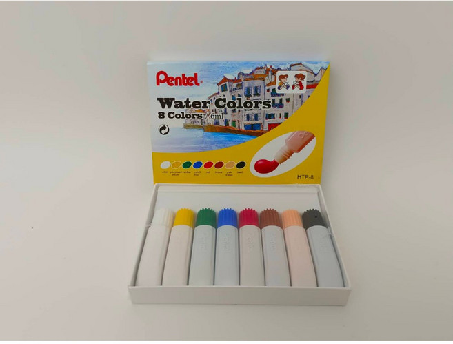 Pentel 飛龍 軟管水彩顏料, HTP-8不透明水彩6ml 8色