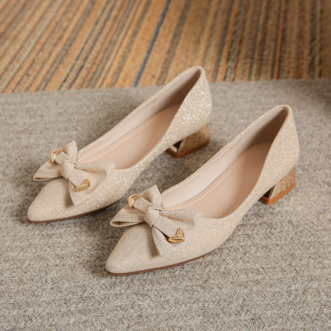 옌츠 빅 사이즈 여성 스틸레토 펌프스 뾰족 단화 리본 플랫슈즈 2.5CM