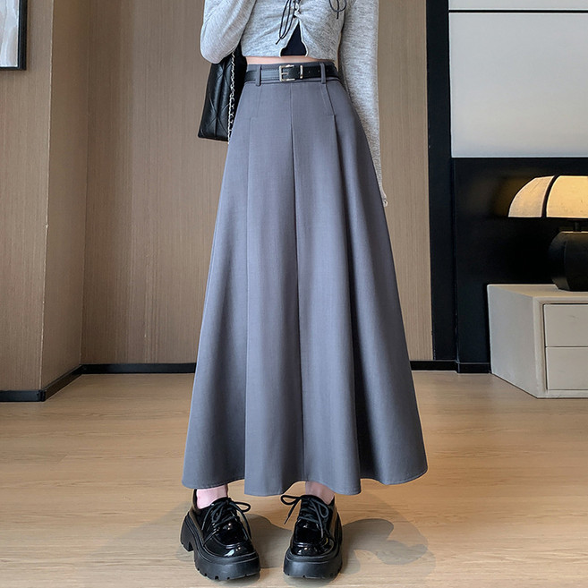 DIU 半身裙女秋冬季新款百褶裙西裝中長裙高腰顯瘦優雅氣質高級感裙子