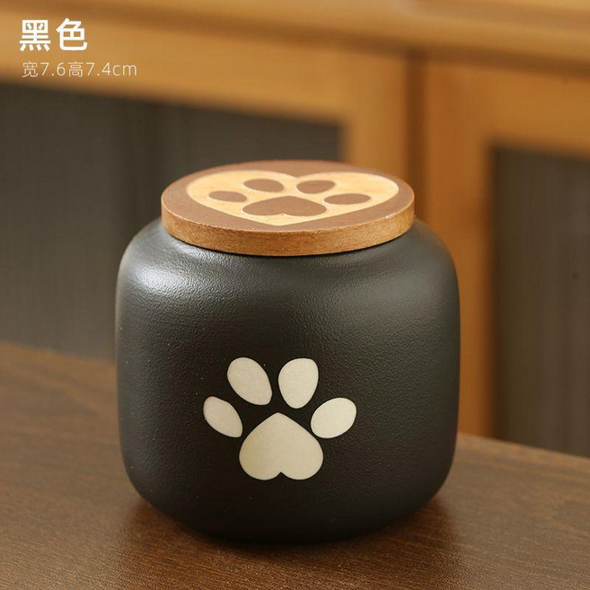 無品牌 陶瓷寵物骨灰罐 防潮防溼 貓狗紀念盒 可刻字, 1個, 黑色足印骨灰罐  180毫升