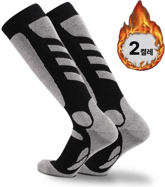 야오야오 도톰 기능성 스키 양말 보드 양말 2종 세트, 블랙, 1세트