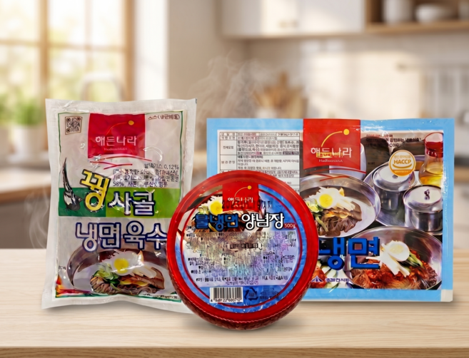 (합천) 물냉면 2K + 꿩육수 10개 + 물양념장500g 세트 냉면집 스타일 물냉면 풀구성 냉면세트