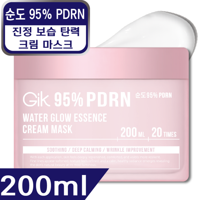 GIK 피디알엔 고기능 워터 글로우 수분 진정 모이스처 영양 워시오프 크림 마스크 팩, 1개, 200ml
