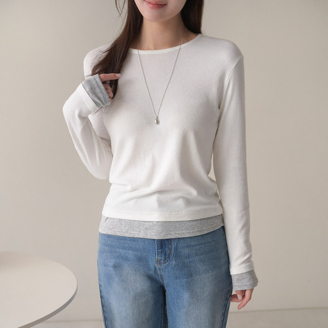 데일리앤 로니아 레이어드 여성 스판 레이온 기본 긴팔 티셔츠 국내제작