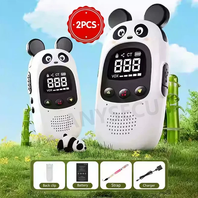 새로운 어린이용 2개 세트 3종 동물 스타일 워키토키 800mAh 16채널 1.5KM 장거리 통화 가능 타입-C 충전기, 01 빠른  Mainland, 03 Panda
