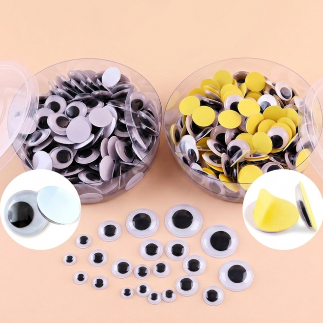 접착 눈알 스티커 만들기재료 DIY 공예용 통포장, 1세트, 통포장 접착식 15mm