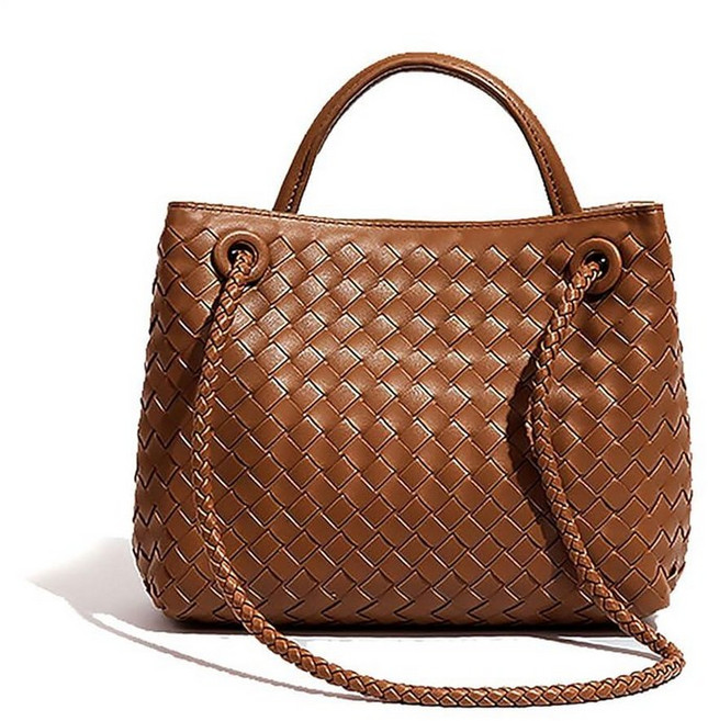 KDranxi 여성용 우븐 백 토트 탑 가죽 핸드백 호보 숄더 크로스바디 사첼백 브라운백 원사이즈