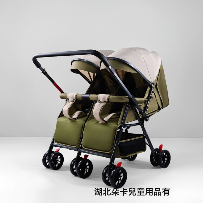 雙胞胎 寶寶 二胎 一大一小寶 雙人 超輕摺疊 嬰兒車推車可坐可躺, 蘇古綠:如圖