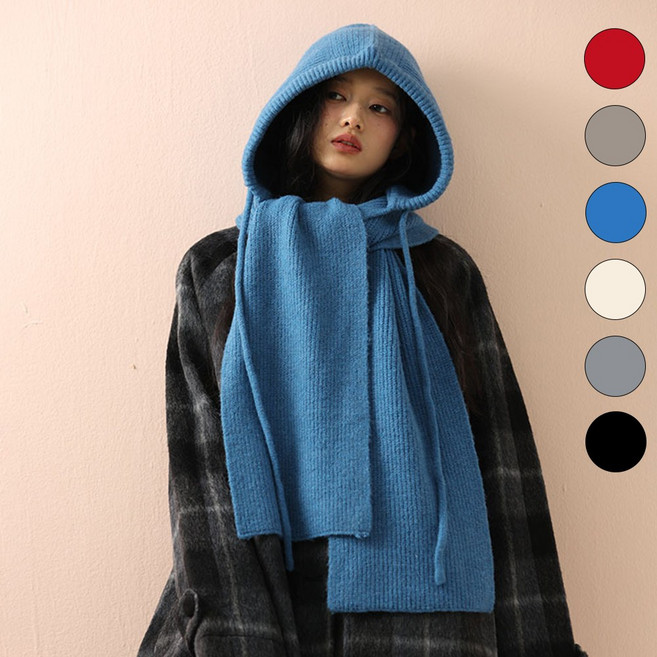 롱 플로우 후드 머플러 바라클라바 울 모자 목도리 커플 여성 겨울 남자