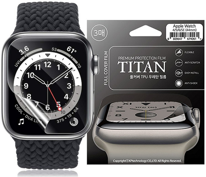 1+1+1매 모디스 타이탄 애플 워치 4 5 6 7 8 9 SE 액정보호필름(40mm 41mm 44mm 45mm), 1세트
