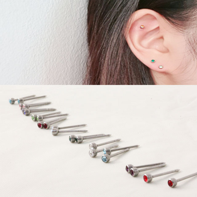스와로브스키 귀뚫기용 써지컬 스틸 스톤 피어싱 귀걸이