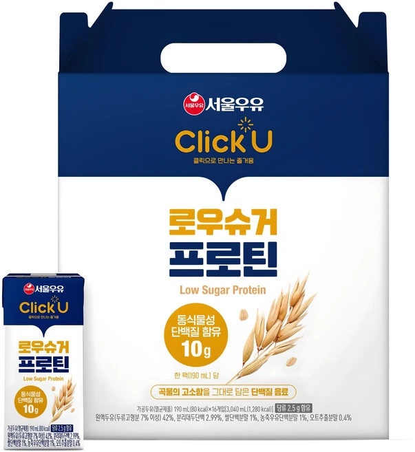 클릭유 로우슈거 프로틴 두유, 190ml, 16개 - 쿠팡