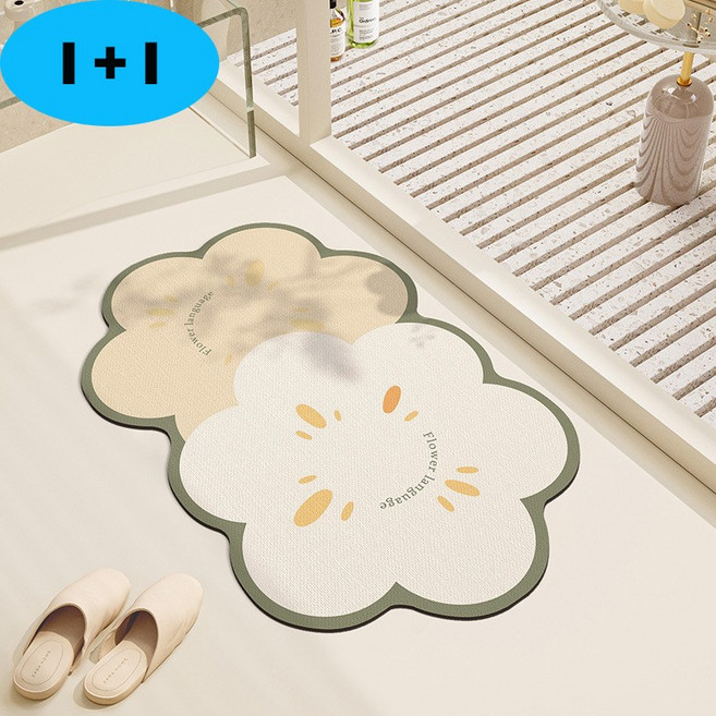 1+1규조토욕실매트에일리언 구름욕실 미끄럼방지매트, 하얀 노랑 haul, 2개