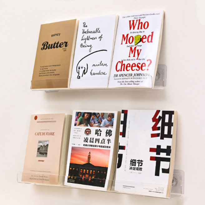 별별리빙샵 아크릴 책꽂이 책 진열대 벽걸이 전면 책장 책육아 2P, 1단, 투명