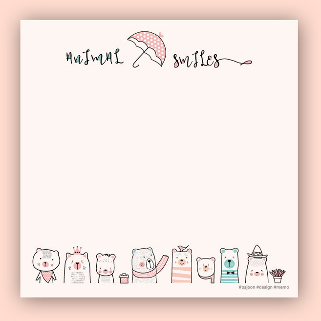 피에스준 예쁜 떡메모지 디자인 모음 메모지, 1개, 떡메 106. 곰돌이 프렌즈 캐릭터