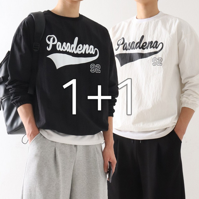 [당일출고][1+1] 오버핏 바스락 레터링 나일론 스트링 맨투맨 ZZBMT021