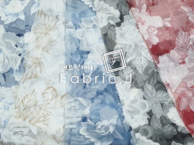 패브릭제이 인견 혼방 착색 락카 프린트 번아웃 노방원단 플라워 5종 FJ-045, 블루（Blue）, 1개