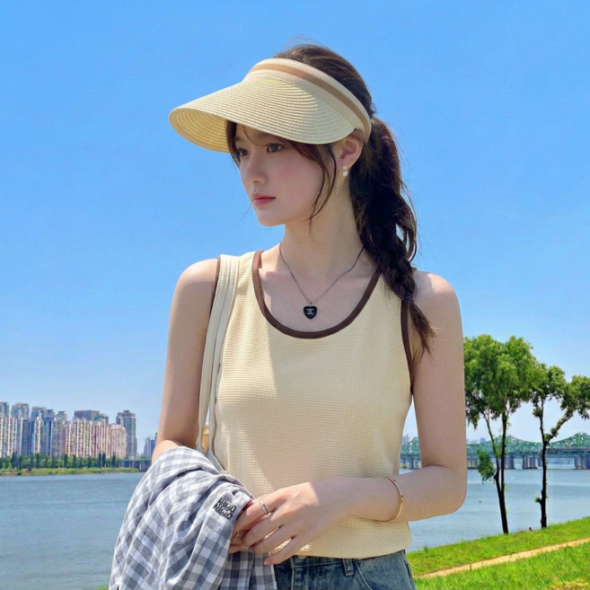 베러바이즈 여성 여름 라탄 밀짚 라피아 햇 썬 캡 모자