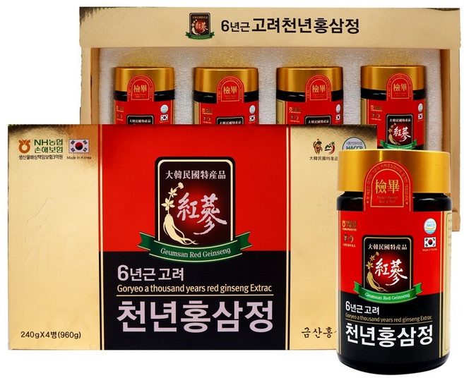 금산홍삼조합 6년근 고려 천년홍삼정 240g X 4병, 4개