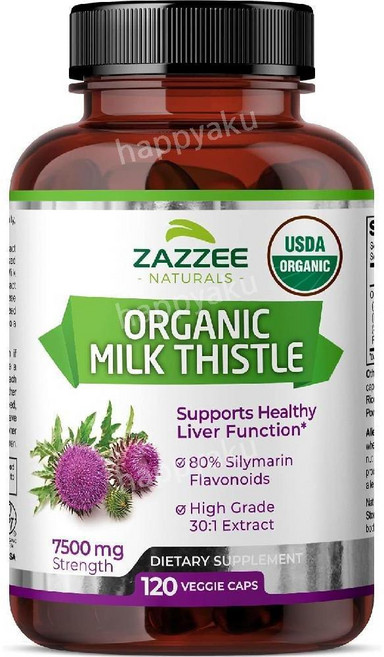 Zazzee Milk Thistle Extract Capsules 재지 밀크씨슬 추출물 실리마린 플라보노이드 120비건캡슐, 1개, 120정