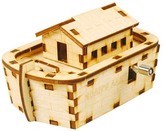 노아의 방주/오르골 DIY 목재 조립 키트 미니어처 작은 모형 만들기 장식품 인테리어 교회 학습 교재 교구, 1개
