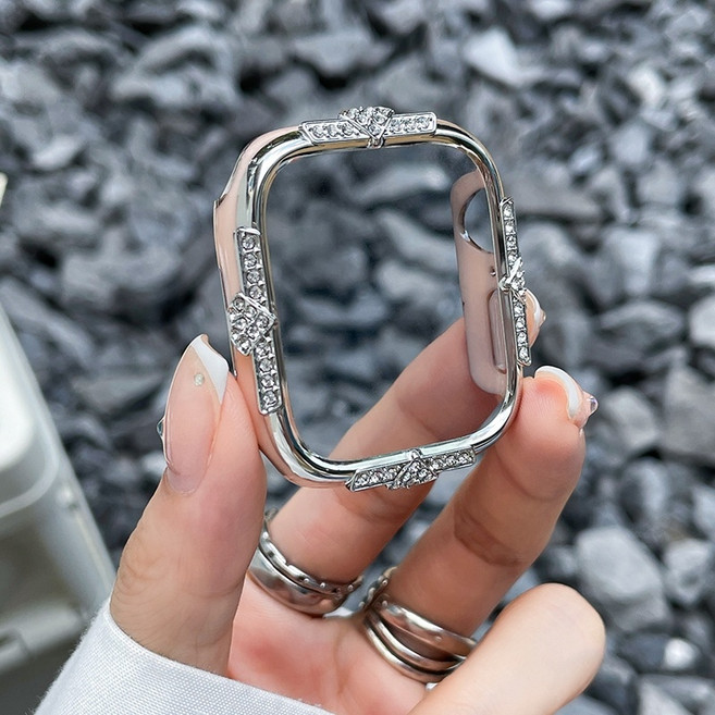 輕奢滿鑽 鑲鑽錶殼 適用 Apple Watch 手錶殼, 銀粉色,46mm（S11/S10）通用, 1個