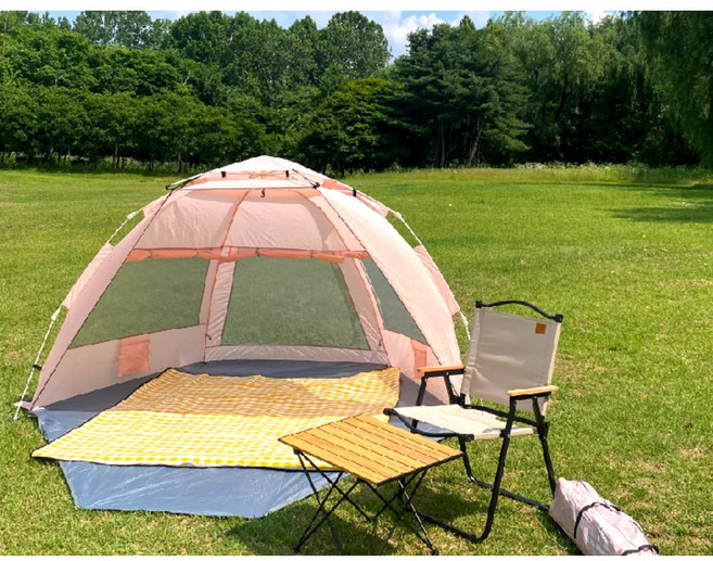 블랙몽키 간편휴대용 비치 쉘터 원터치 가성비 초보 캠핑텐트 4~5인용 차박 글램핑 대형텐트, 파스텔 핑크 4~5인용