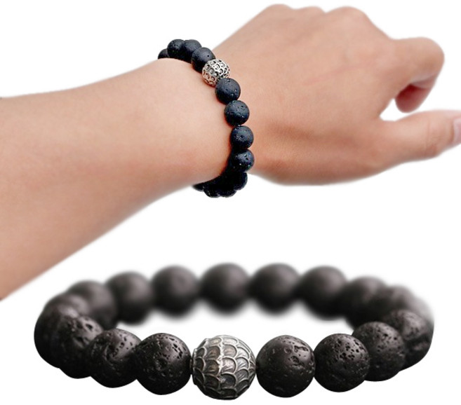 B0591w 천연 흑요석 화산석 불교 역린 원석 남자 수호팔찌- 마음의정화