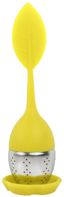 재사용 가능한 실리콘 차 인퓨저 드롭 트레이가 있는 달콤한 잎 여과기 참신한 티 볼 허브 향신료 필터 도구 7 가지 색상, YELLOW, 1개