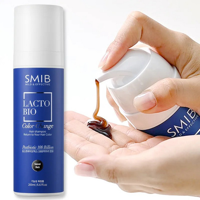 SMIB Lacto Bio 染色洗髮精 1000億乳酸菌 快速遮蓋白髮, 1個, 柔霧黑 200ml