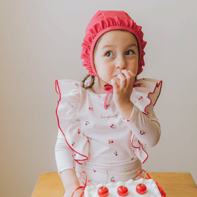쿵스쿵스 러브베리 여아용 래쉬가드세트 원피스형 유아 아기 수영복 프릴 UV