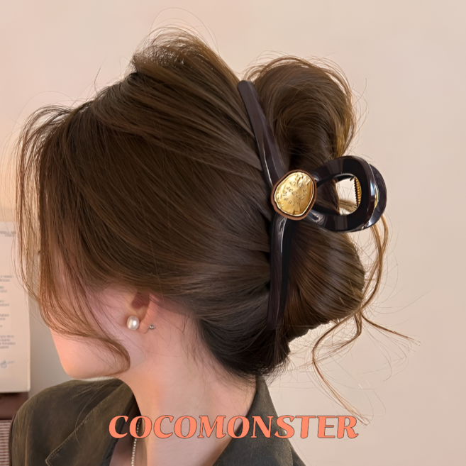 COCOMONSTER 프리미엄 골드 올림머리 헤어 집게핀 반머리 헤어 집게핀