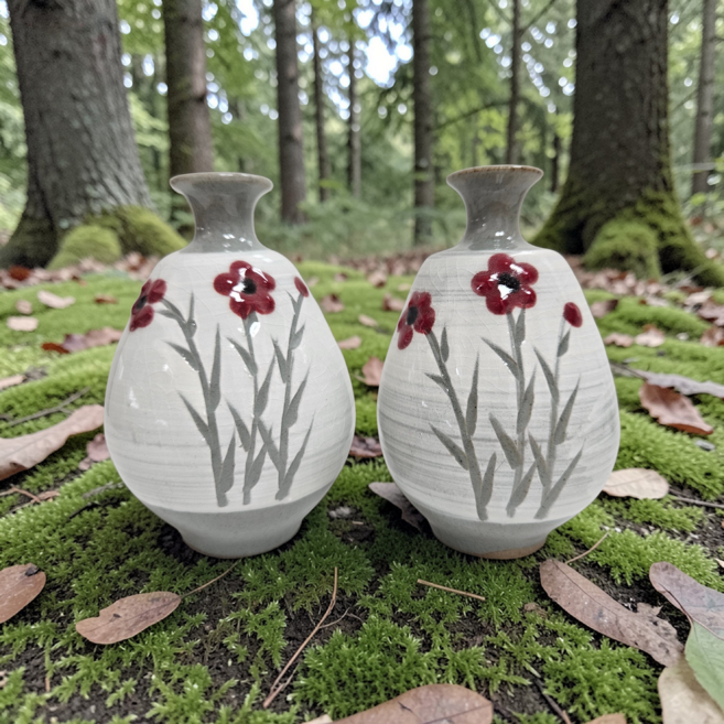 정원소품 2개1세트 한국 수제 국산 백자 춘매 도자기 탁상용 미니화분 봄꽃 소형화분, 백자춘매