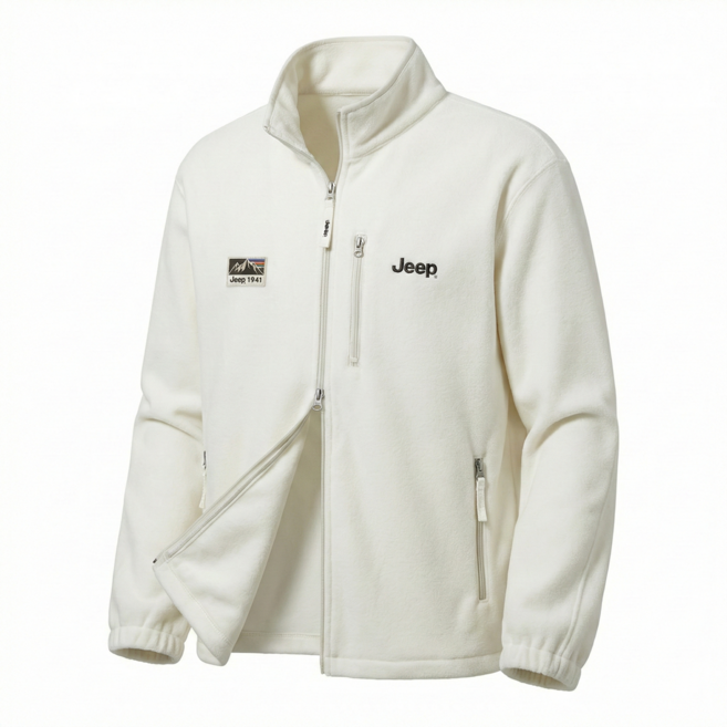 국내매장판 지프 JEEP 로고 라벨 하프넥 플리스 집업 화이트 아이보리 후리스 자켓 (양말증정)