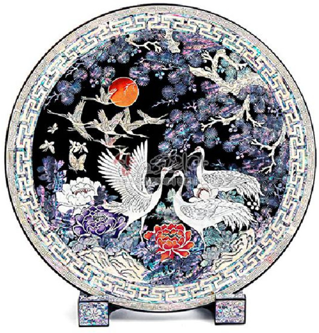 나전칠기 쟁반 송학도 자개 옻칠 전통공예 고급 인테리어 장식 트레이, 포장없음