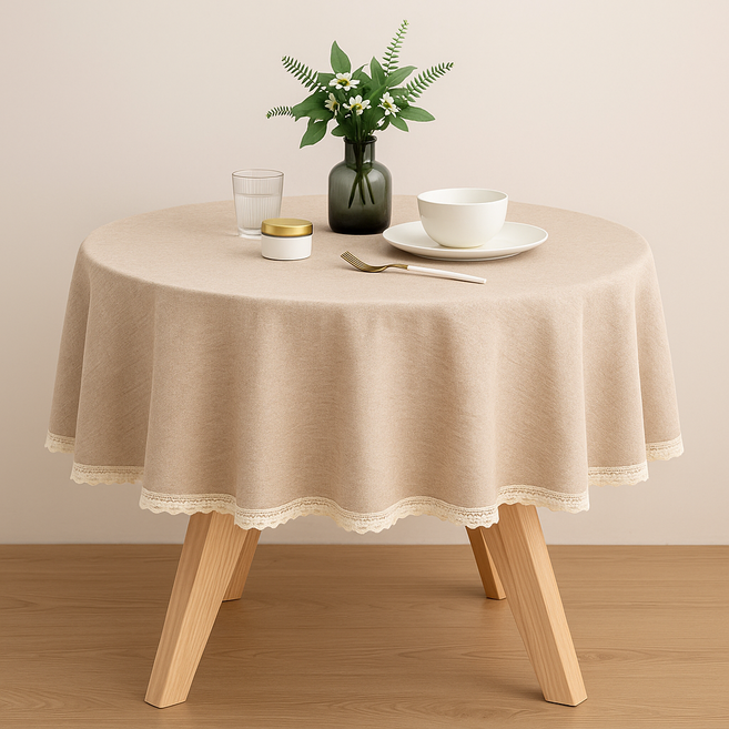 라넥토 모던 원형 테이블보 생활방수, 1개, 120cm, IVORY