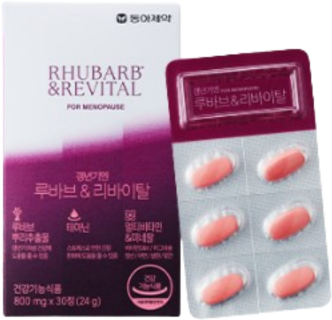 [약국정식] 동아 갱년기엔 루바브 리바이탈 60정 멀티비타민 미네랄 루바브뿌리추출물 부모님 여성필수영양제, 1개, 30정