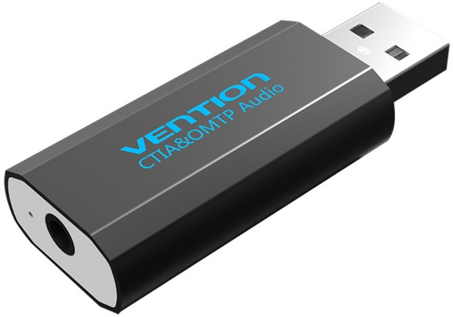 벤션 USB 사운드카드 어댑터 스테레오 외장형 블랙, VAB-S16-B, 1개