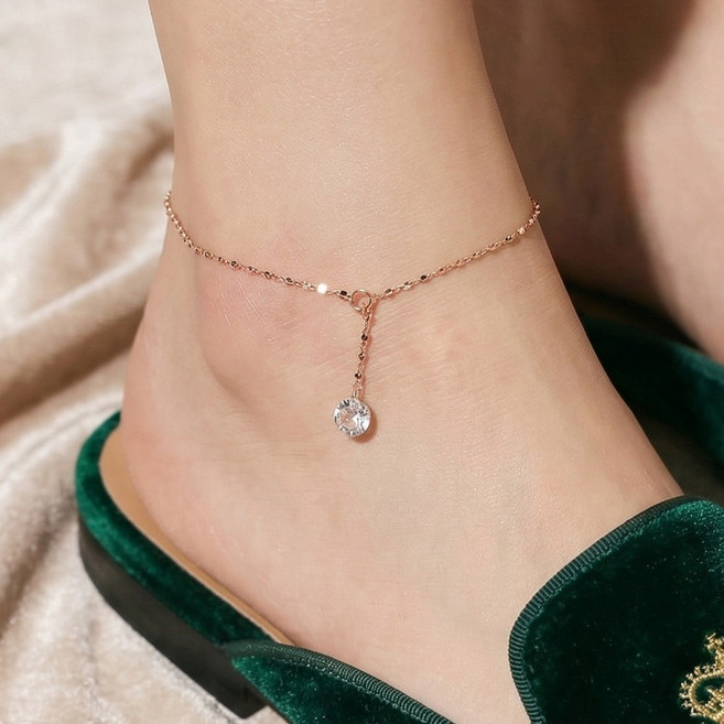 에바주얼리 데일리 팅클 14K 2푼 체인 드롭 금 발찌