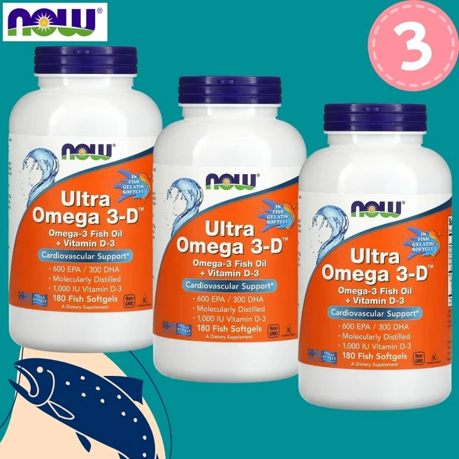 나우푸드 울트라 오메가3 EPA DHA 피쉬오일 180정 3개 - 쿠팡