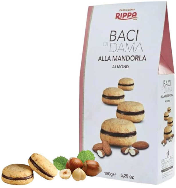 파스티세리아 리파 바시 디 다마(레이디스 키스) 부드러운 쿠키 - 풍부한 초콜릿 크림으로 채워진 아몬드 쿠키 - 선물 커피 차에 이상적인 북유럽 전통 쿠키 - 150g, 1개
