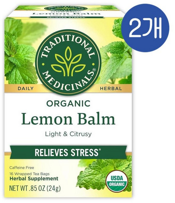 트레디셔널 매디시널 레몬밤 차 카페인프리 티백 Traditional Medicinals Lemon Balm Tea, 2개, 16개입