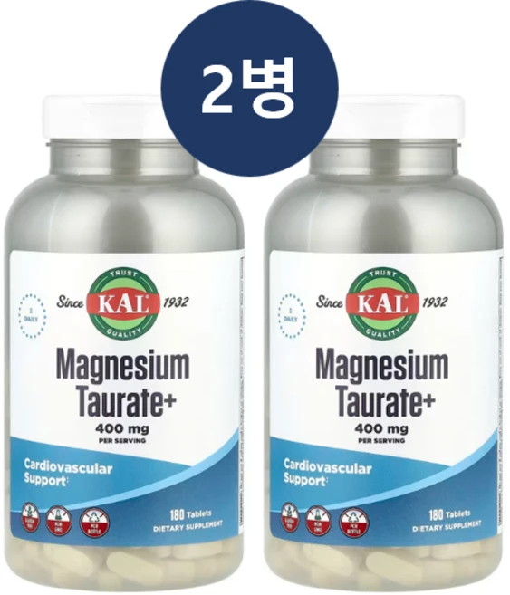 KAL 타우린산 마그네슘 타우레이트 플러스 400mg, 2개, 180정 - 쿠팡