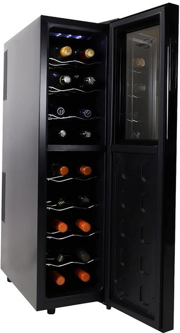 쿨라트론 와인 냉장고 - 쿨러 샴페인 레드 & 화이트 와인용 18병 캐비닛 바 가정용 주방용 듀얼 존 열전 셀러 더블 팬 유리 도어 (53L) 캐나다산