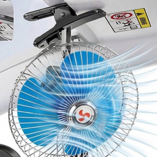 차량용 8인치 대형 선풍기 12V 24V 화물차 트럭 자동차 카팬 집게, 차량용선풍기