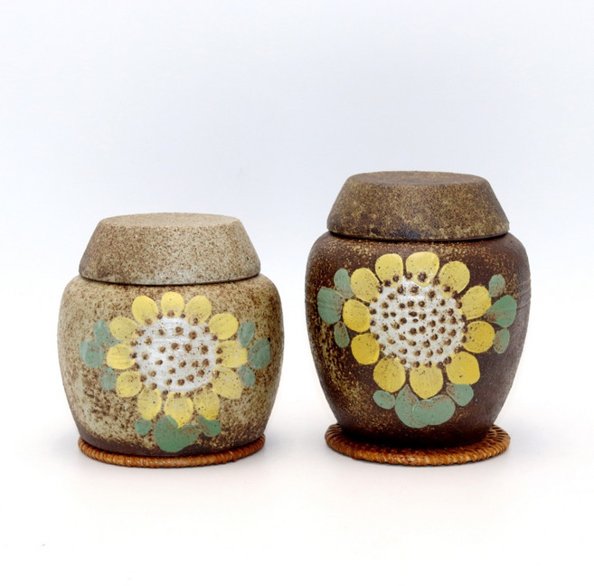 실사용 겸 인테리어 소품 숨쉬는 단지 미니 항아리 해바라기 그림, 항아리 높이 14cm, 1개