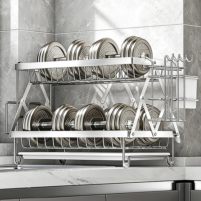 Alemon2단 스텐 식기건조대 싱크대 정리 식기거치대 주방 그릇 정리대, 은색, 1개