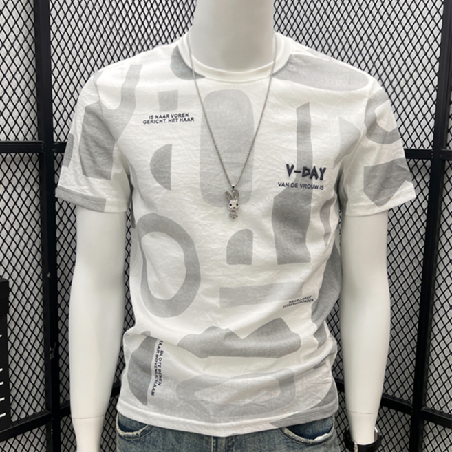 리넨 반팔티셔츠 남자 여름 얇은 쿨링감 고급 레터링 프린트 티셔츠 반팔 루스핏 상의