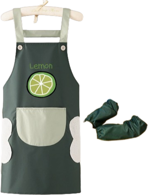 라이프핏 캔버스 작업용 앞치마 + 토시 세트, 레몬(앞치마), 그린(토시)