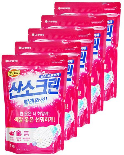 엘지 테크 산소크린 가루형 산소계 표백제 1kg 5개 세탁 빨래 분말
